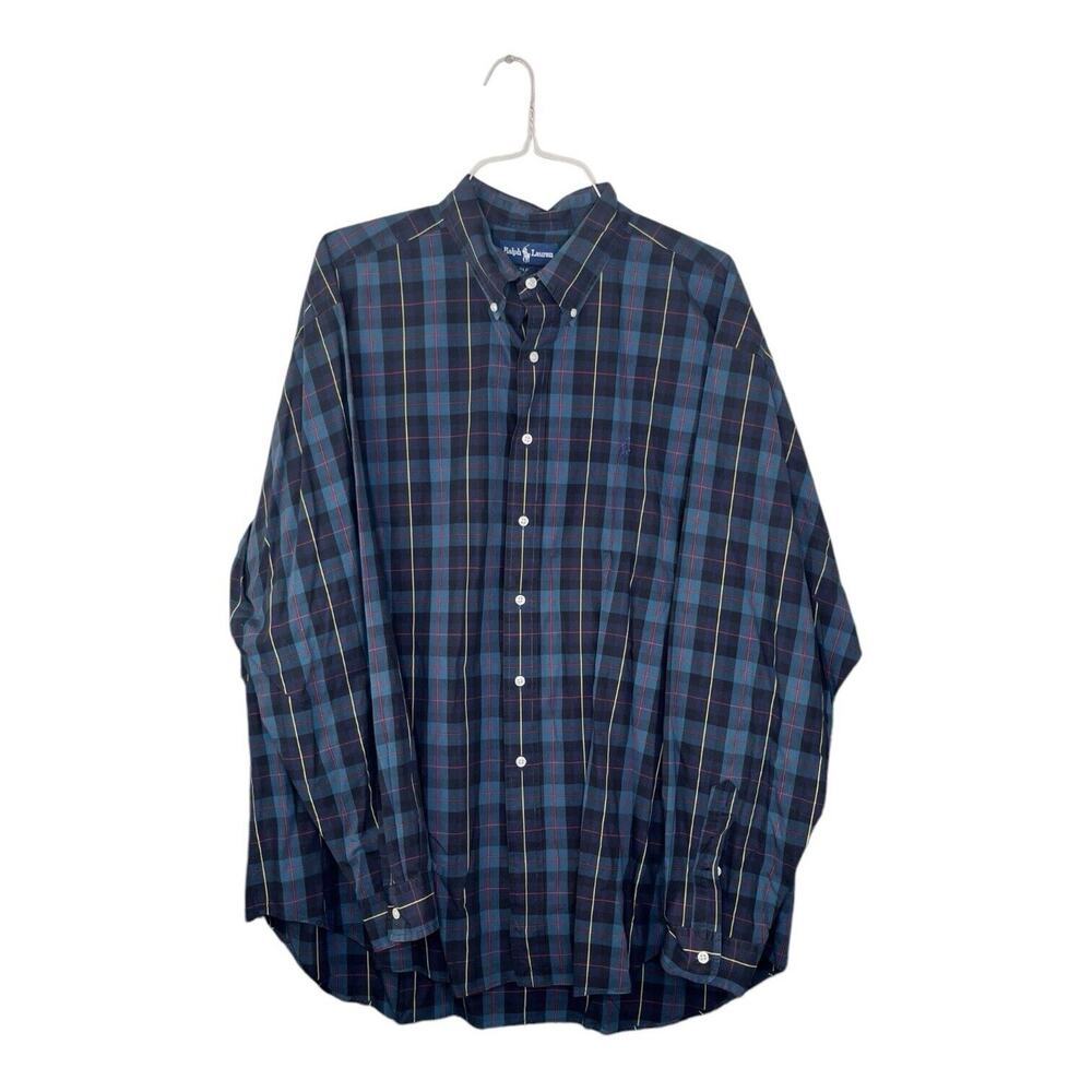 Ralph Lauren Blake Long Sleeve Blue Multi Color Striped Plaid Shirt Men Sz XXL